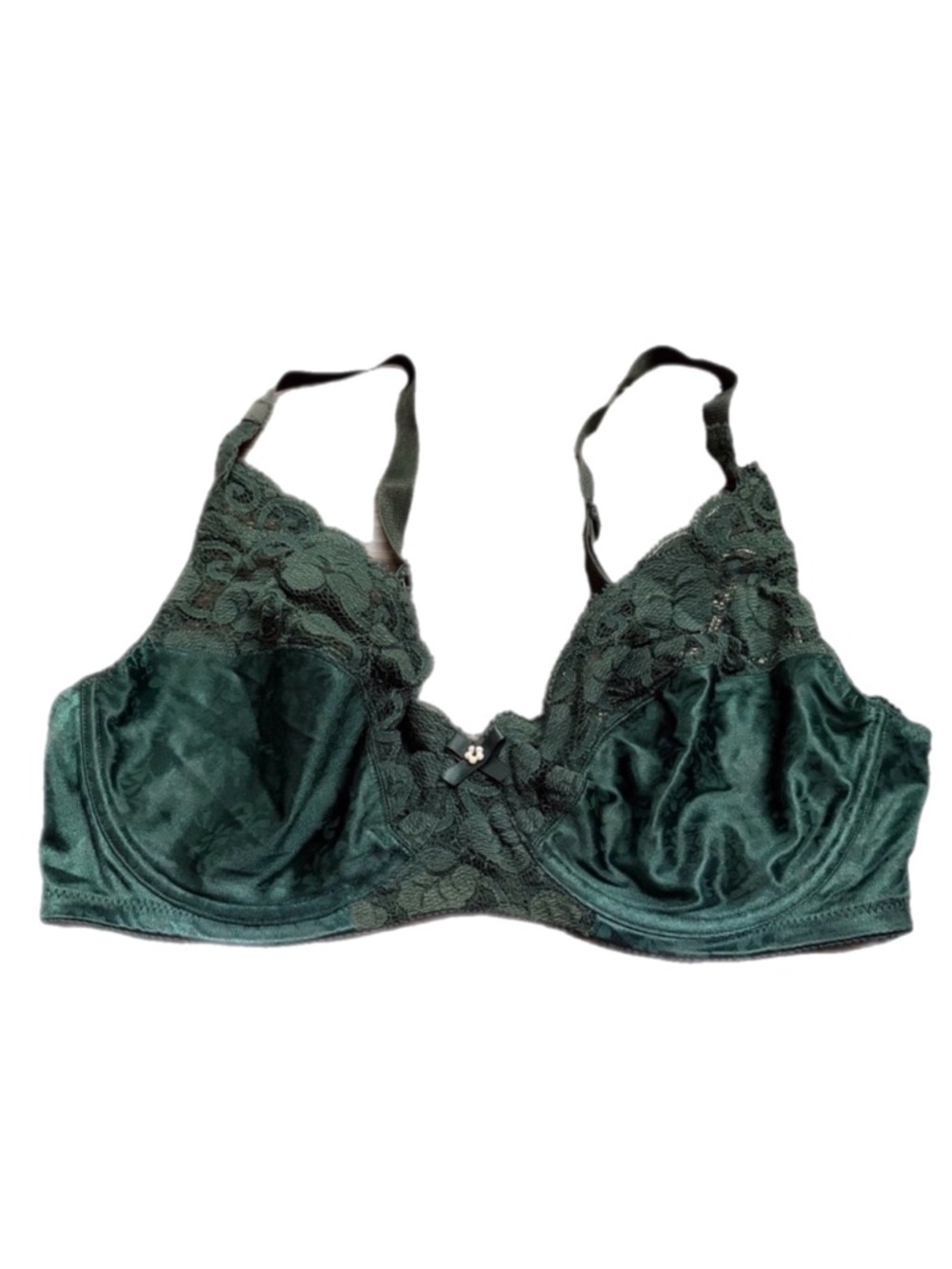80s/90s European Vintage Jacquard Brocade & Floral Lace Unlined Bra (Green) 34D